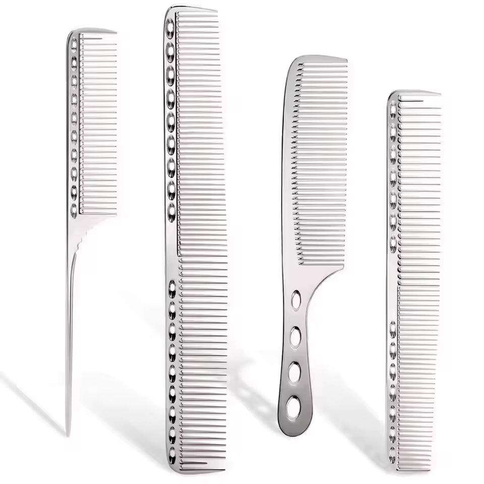 4Pcs/Pack Metal Comb Set Barber Comb Stainless Steel Blending Comb Fine Styling Cutting Comb Flat Top Clipper Comb